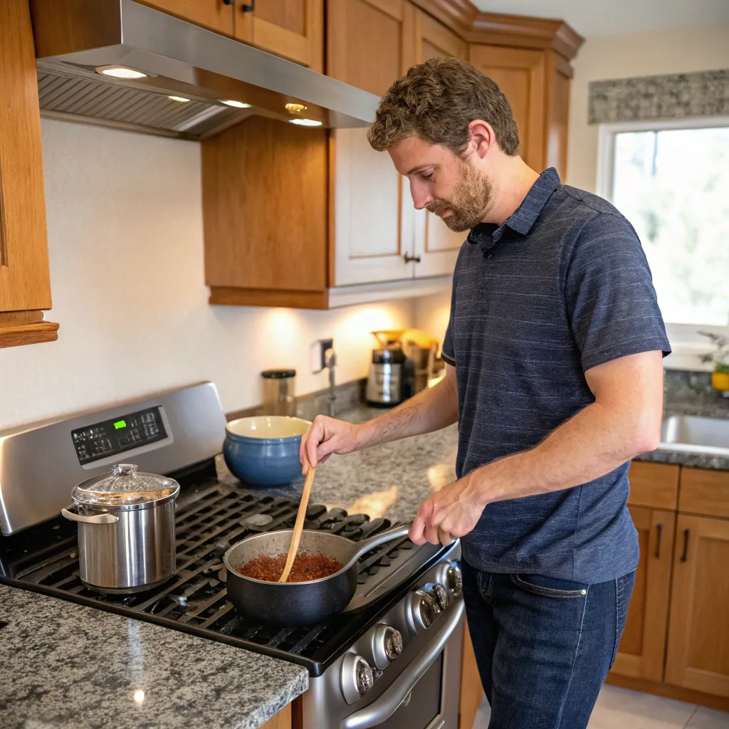 Jack Reynolds cooking in his kitchen