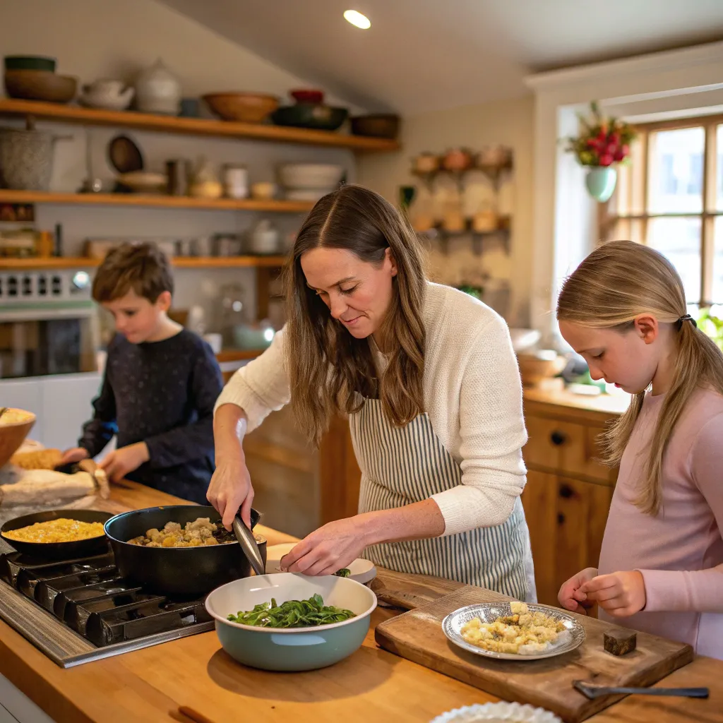 Olivia Davis cooking with her family