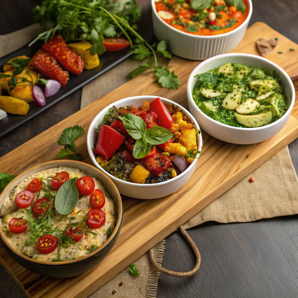 Assorted vegetarian dishes ready to be served